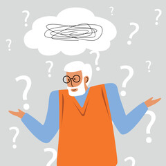 A vector image of an old man being confused. Alzheimer's disease.