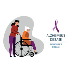 Fototapeta premium A vector image of an old woman in a wheel chair. Alzheimer's disease.