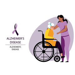 Fototapeta premium A vector image of an old woman in a wheel chair. Alzheimer's disease.