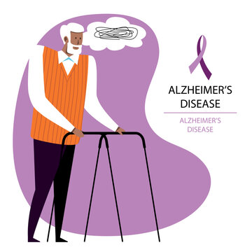 A vector image of an old man with a cane. Alzheimer's disease.