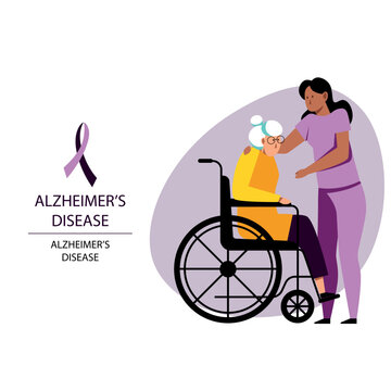 A vector image of an old woman in a wheel chair. Alzheimer's disease.