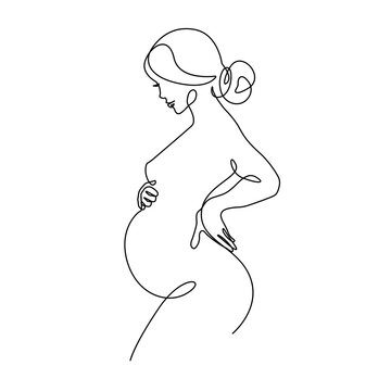 Pregnant Woman Continuous Line Art Drawing. Pregnancy Concept One Line Drawing Minimalist Illustration for Modern Graphic Design. Vector EPS 10.