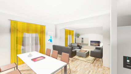 Modern interior. Modern living room in 3d