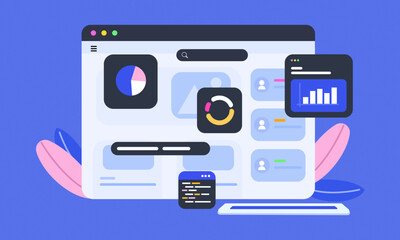 Fototapeta premium Web development, website dashboard Can use for web banner, flyer, website landing page. mobile application. vector illustration.