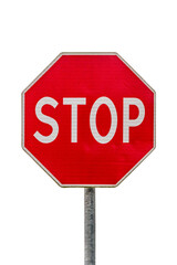 Red Stop sign, warning signpost - obrazy, fototapety, plakaty