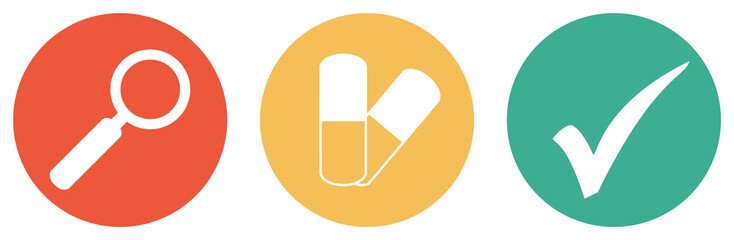Medizin, Pillen oder Rezept suchen - Bunter Button Banner
