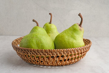 Fresh and healthy green pear fruits, close up