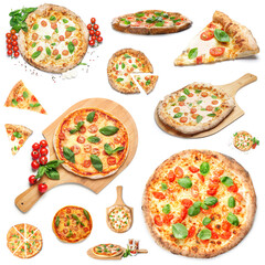 Set of tasty pizza Margarita isolated on white