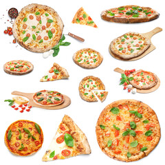 Set of tasty pizza Margarita isolated on white