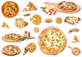 Set of tasty pizza Margarita isolated on white