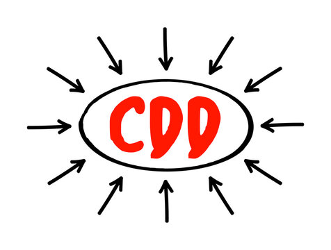 CDD - Contract Delivery Date is the date of delivery required by a contract, acronym business concept with arrows