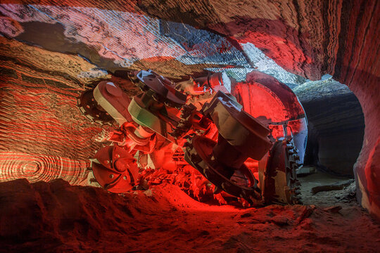 Special drilling equipment in potash ore mine.