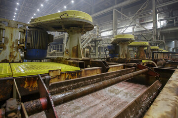 Flotation machines in workshop of fertilizer foundry.