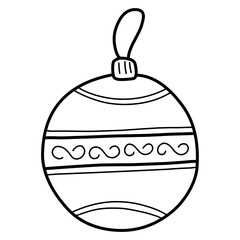 Christmas Tree decoration. Christmas-tree ball. Doodle illustration of Christmas ornaments. New Year festive decoration. Simple vector drawing.