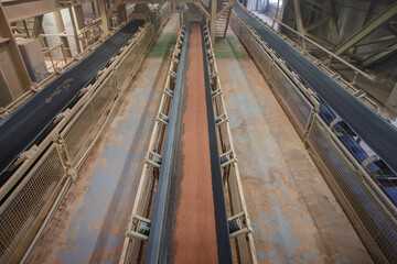 Conveyor belt equipment in factory workshop.