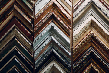 Framing Workshop. Many different samples baguette handmade picture frame at studio.