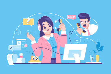 customer service with customer illustration