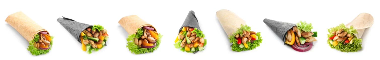 Photo sur Plexiglas Légumes frais Set of tasty fresh doner kebab isolated on white