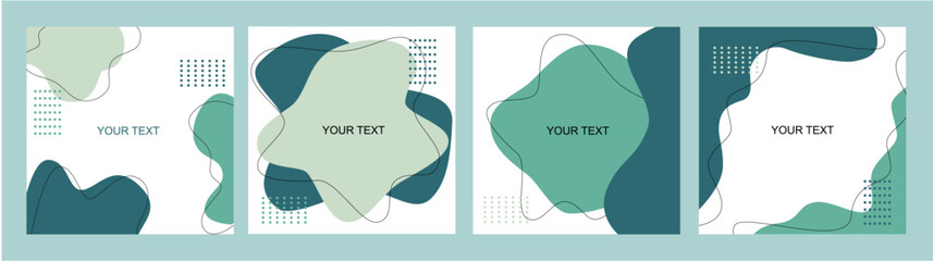 Layouts of social networks in turquoise tones with abstract shapes