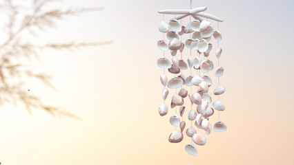 Seashell Wind Chime on sky, close up