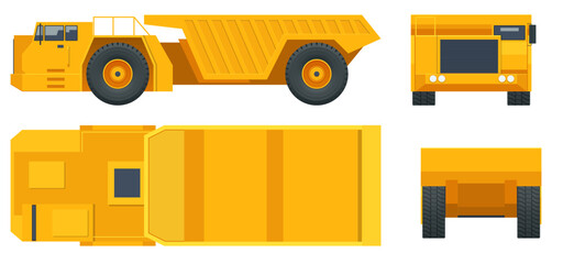 Mine dump truck, Dumper. Underground truck 20 tonne underground truck for small to medium-scale underground operations.Trucks for haul, dump and excavation View front, rear, side and top. © Golden Sikorka