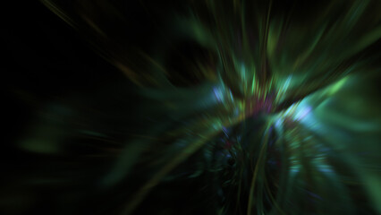 Abstract green blurred lights. Fantastic space background. Digital fractal art. 3d rendering.
