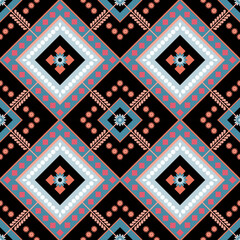 Abstracts geometric ornament ethnic style border design artwork textile white pink blue green black tone.