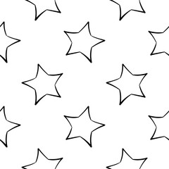 star hand drawn seamless pattern on white background
