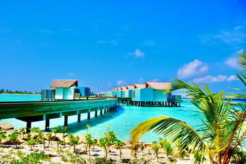 Malediven wunderschöner Blick auf die Wasservillen 
