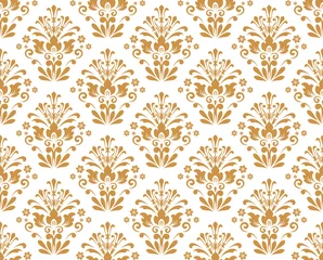 Foto op Canvas Wallpaper in the style of Baroque. Seamless vector background. White and gold floral ornament. Graphic pattern for fabric, wallpaper, packaging. Ornate Damask flower ornament © ELENA