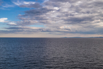 Seascape seen from coast in Old Town of Nesebar city on Black Sea shore in Bulgaria