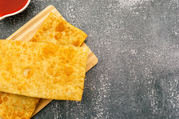 brazilian pastel, fried snack traditional food with copy space