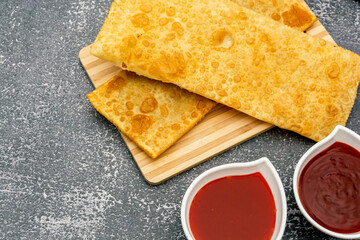 brazilian pastel, fried snack traditional food with copy space, top view