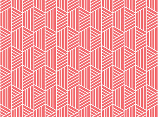 Abstract geometric pattern with stripes, lines. Seamless vector background. White and pink ornament. Simple lattice graphic design
