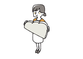 クラウドのマークを持っているOL　俯瞰で見た大きなアイテムを持っているビジネスマン