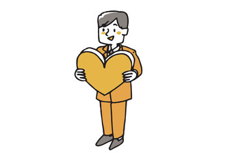 ハートのマークを持っているビジネスマン　俯瞰で見た大きなアイテムを持っている人物