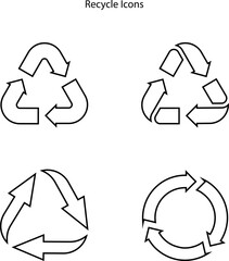 Obraz premium Recycling icons set isolated on white background with outline style. Arrow that rotates endlessly recycled concept. Recycle eco symbol, 