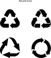 Fototapeta premium Recycling icons set isolated on white background with glyph style. Arrow that rotates endlessly recycled concept. Recycle eco symbol, 