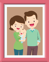 Family character-father mother and children in photo frame