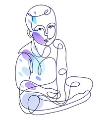 Young child boy linear vector monochrome illustration isolated, toddler kid artistic line art drawing.