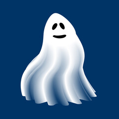 Vector illustration of white ghost. Halloween spooky monster, scary spirit or poltergeist flying in night.