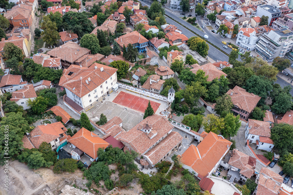 Poster School and Armenian Apostolic Orthodox Church Surp Kevork in Old Part of Plovdiv, Bulgaria