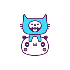 Cat skull and panda bear, illustration for t-shirt, sticker, or apparel merchandise. With doodle, retro, and cartoon style.