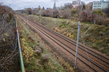 Railroad tracks on the edge of Wlochy and Ochota districts, Warsaw city, Poland