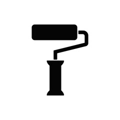 paint roller icon in black flat glyph, filled style isolated on white background