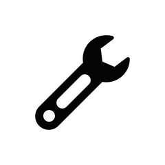 wrench icon in black flat glyph, filled style isolated on white background
