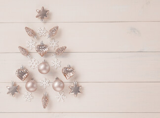 Christmas light blue background. Festive decoration with blue and silver baubles