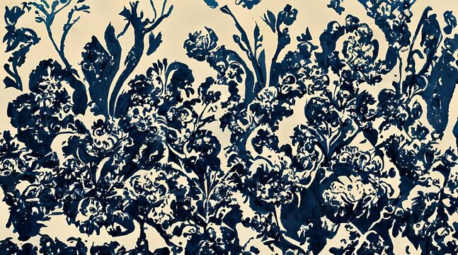 Blue Damask Wallpaper With Floral Patterns 