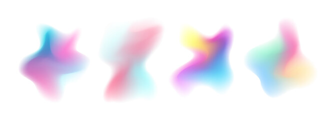 Set of blurred liquid shapes. Defocused color gradient blobs or splashes collection isolated on white background. Fluid dynamic elements for your creative graphic design. Vector illustration.