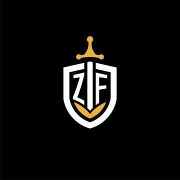 Creative letter ZF logo gaming esport with shield and sword design ideas